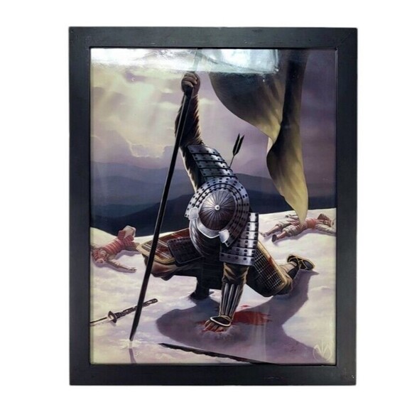 Vintage Japanese Samurai Aikido Fighting Scene Wood Framed Print Wall Art - Picture 7 of 8